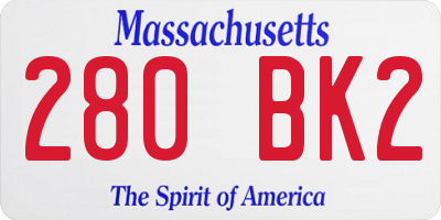 MA license plate 280BK2