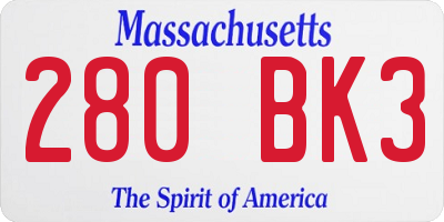 MA license plate 280BK3