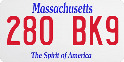 MA license plate 280BK9