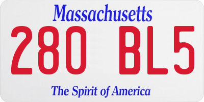 MA license plate 280BL5