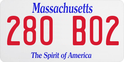 MA license plate 280BO2