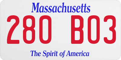 MA license plate 280BO3