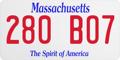 MA license plate 280BO7