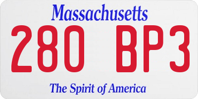 MA license plate 280BP3