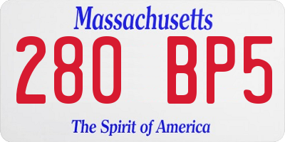 MA license plate 280BP5