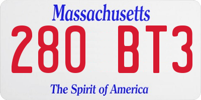 MA license plate 280BT3