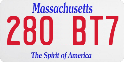 MA license plate 280BT7
