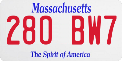 MA license plate 280BW7
