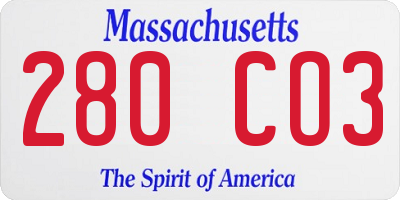 MA license plate 280CO3