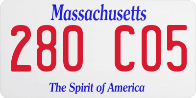 MA license plate 280CO5