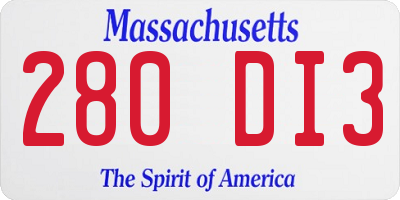 MA license plate 280DI3
