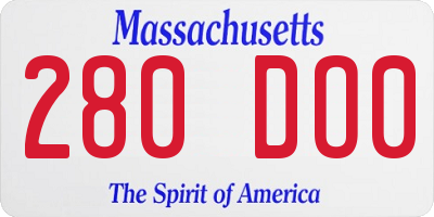 MA license plate 280DO0
