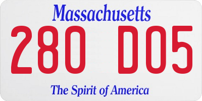 MA license plate 280DO5
