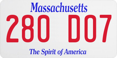 MA license plate 280DO7