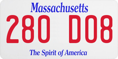 MA license plate 280DO8