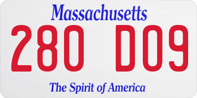 MA license plate 280DO9