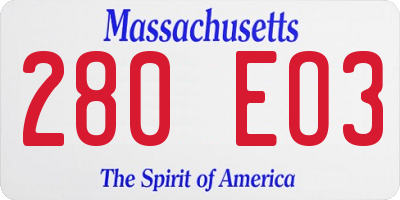 MA license plate 280EO3