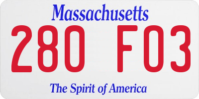MA license plate 280FO3
