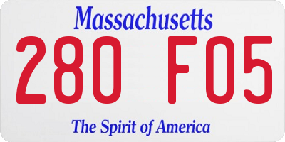 MA license plate 280FO5