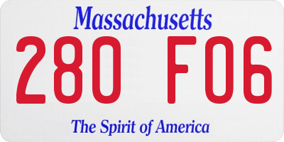 MA license plate 280FO6