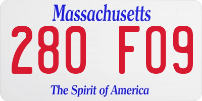 MA license plate 280FO9