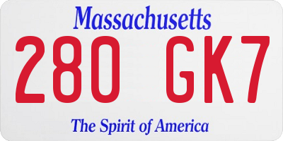 MA license plate 280GK7