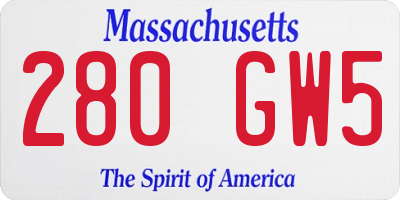 MA license plate 280GW5