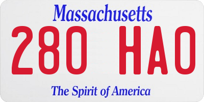 MA license plate 280HA0