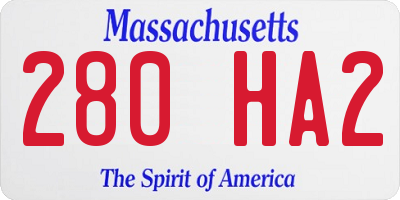 MA license plate 280HA2