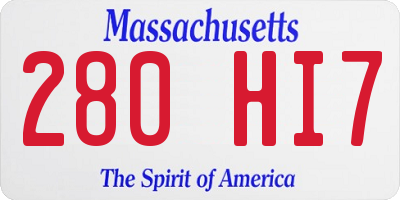 MA license plate 280HI7