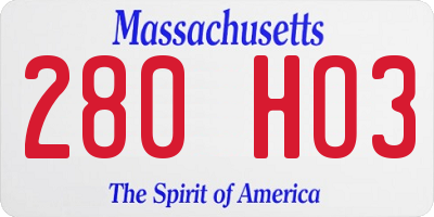 MA license plate 280HO3
