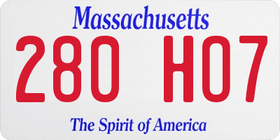 MA license plate 280HO7