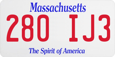 MA license plate 280IJ3