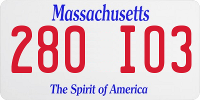 MA license plate 280IO3