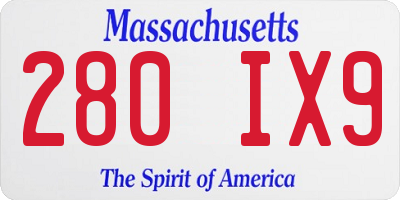MA license plate 280IX9