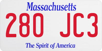 MA license plate 280JC3