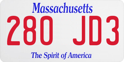 MA license plate 280JD3