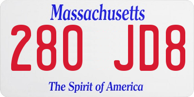 MA license plate 280JD8
