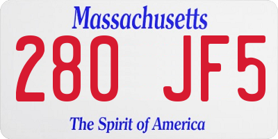 MA license plate 280JF5