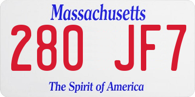 MA license plate 280JF7