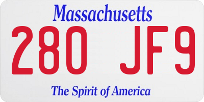 MA license plate 280JF9