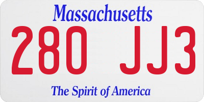 MA license plate 280JJ3