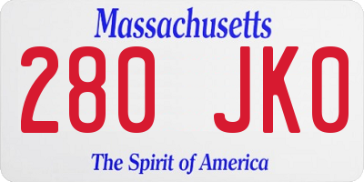 MA license plate 280JK0