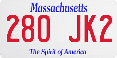 MA license plate 280JK2