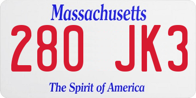 MA license plate 280JK3