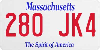 MA license plate 280JK4