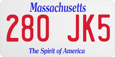 MA license plate 280JK5