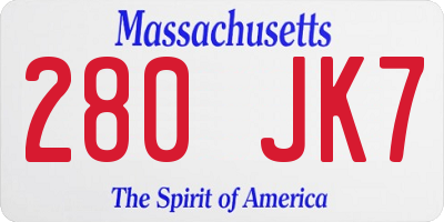 MA license plate 280JK7