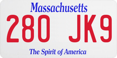 MA license plate 280JK9