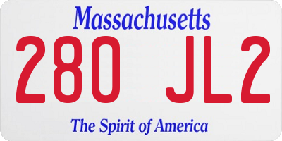 MA license plate 280JL2